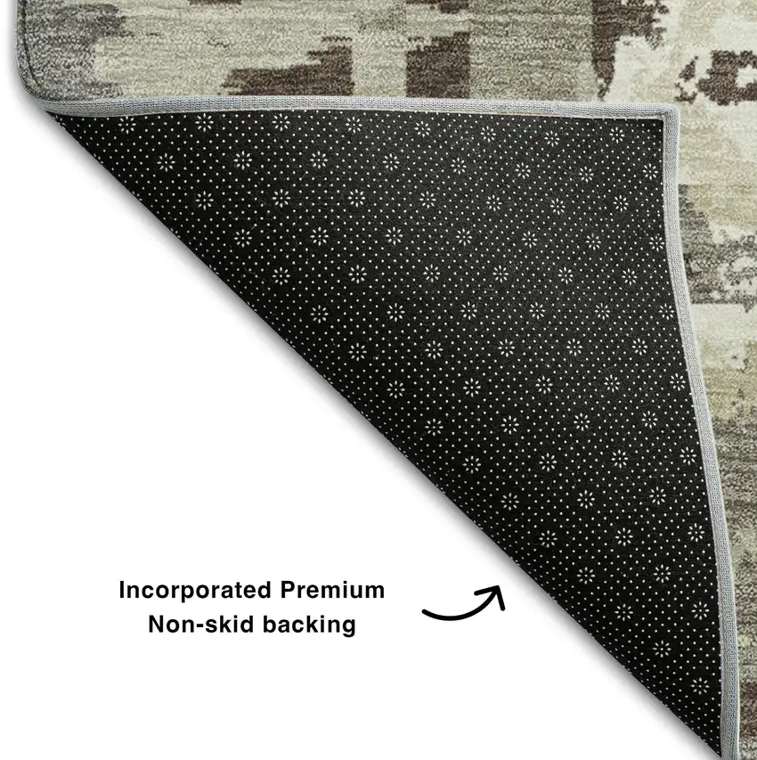 8' Tan Beige And Gray Geometric Washable Round Rug With UV Protection Photo 6