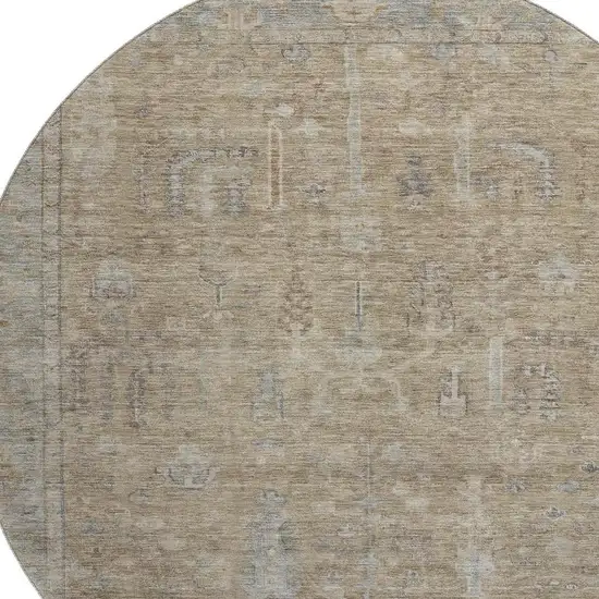 8' Tan Beige And Gray Oriental Washable Round Rug With UV Protection Photo 2