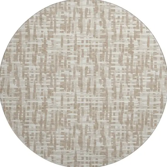 8' Tan Beige And Ivory Abstract Geometric Washable Round Rug With UV Protection Photo 3
