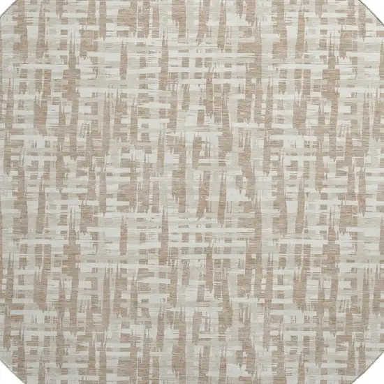8' Tan Beige And Ivory Abstract Geometric Washable Round Rug With UV Protection Photo 2