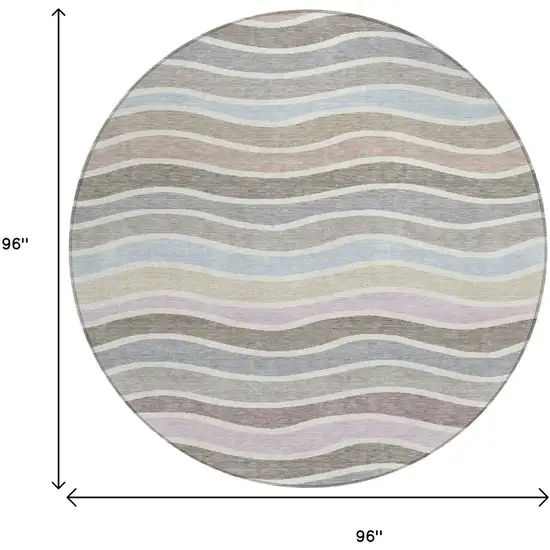 8' Tan Beige And Ivory Round Striped Washable Indoor Outdoor Area Rug Photo 3