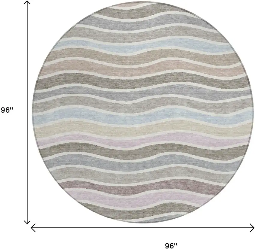 8' Tan Beige And Ivory Round Striped Washable Indoor Outdoor Area Rug Photo 3