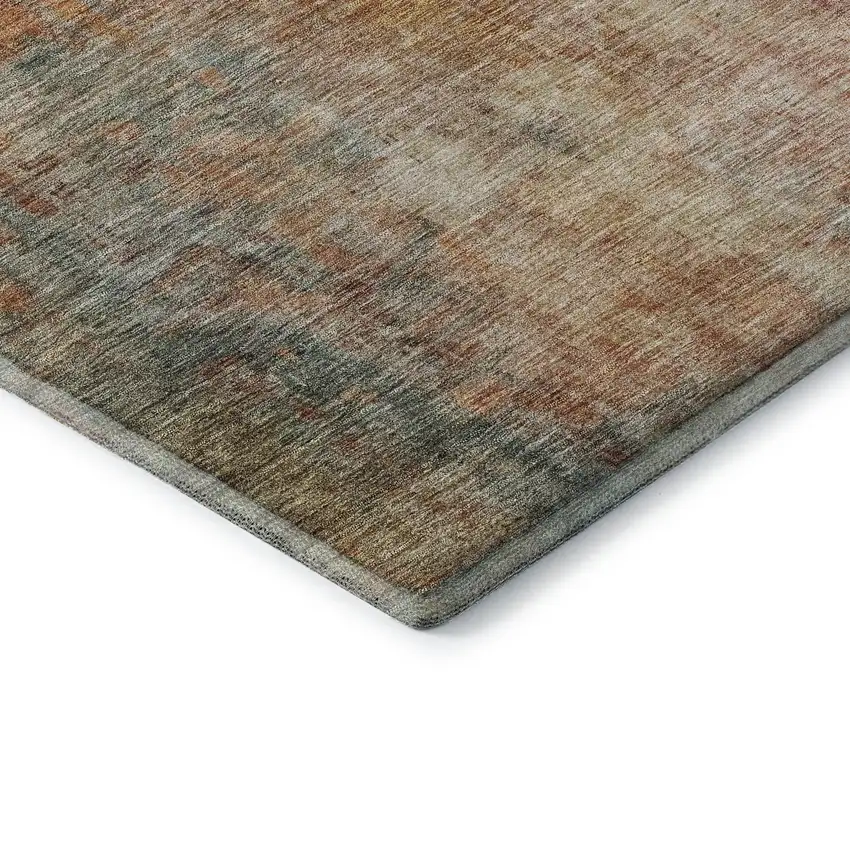 8' Tan Beige And Red Abstract Washable Round Rug With UV Protection Photo 6