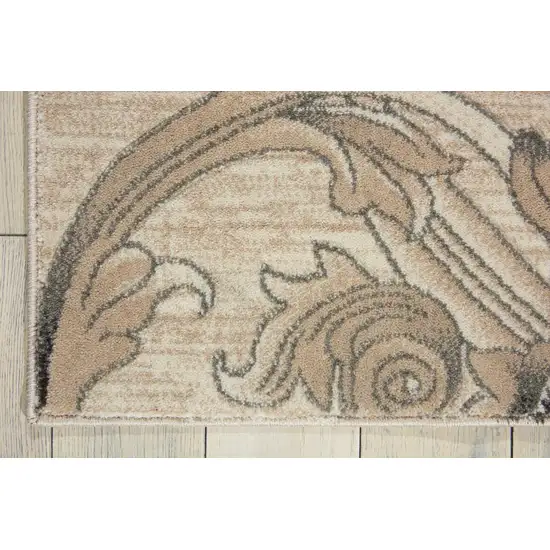 8' Tan Black and Ivory Damask Non Skid Runner Rug Photo 7