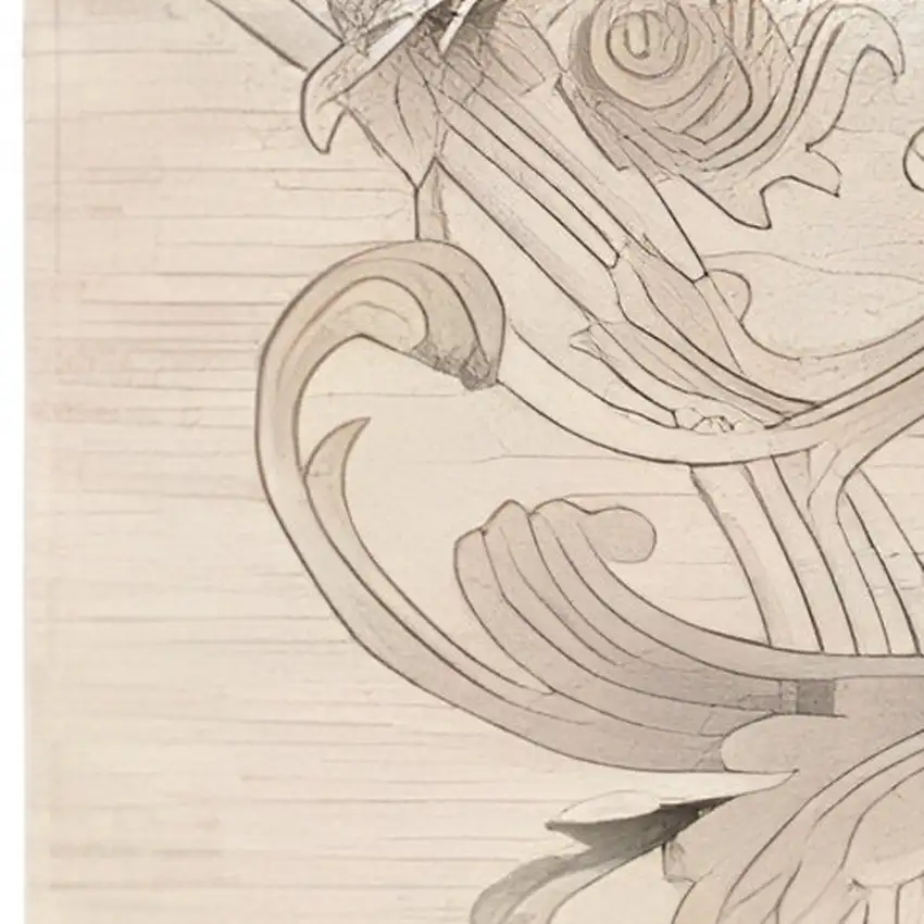 8' Tan Black and Ivory Damask Non Skid Runner Rug Photo 5