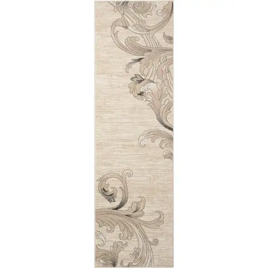 8' Tan Black and Ivory Damask Non Skid Runner Rug Photo 2
