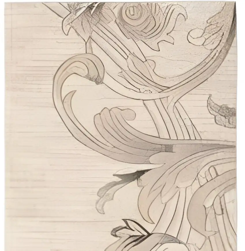 8' Tan Black and Ivory Damask Non Skid Runner Rug Photo 2