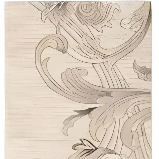 8' Tan Black and Ivory Damask Non Skid Runner Rug Photo 2