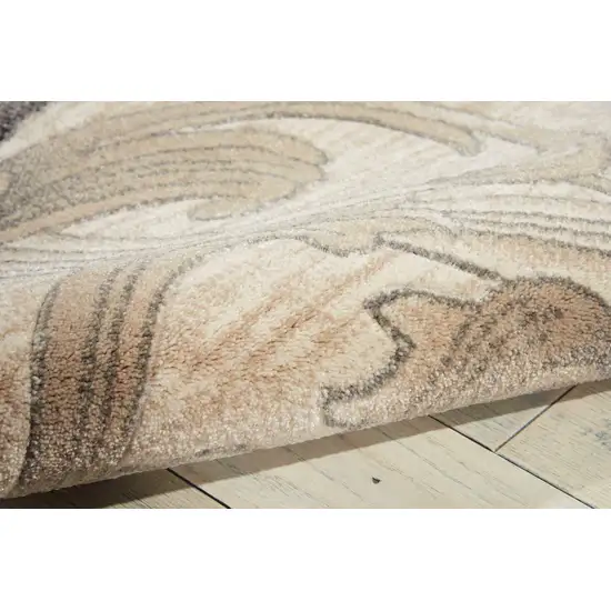 8' Tan Black and Ivory Damask Non Skid Runner Rug Photo 8