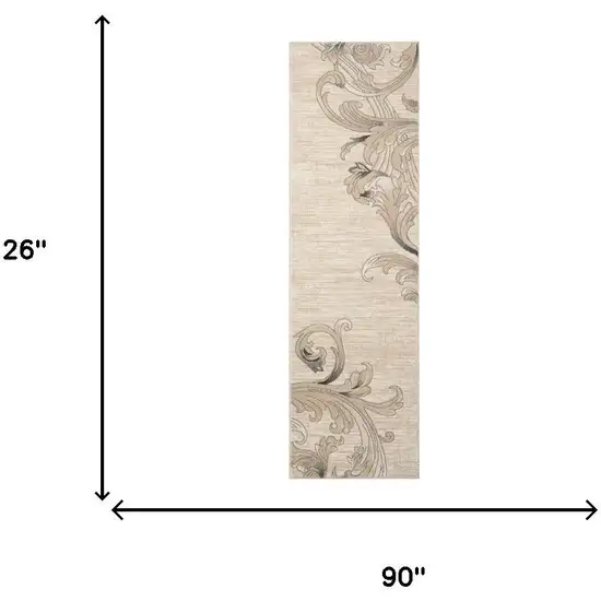 8' Tan Black and Ivory Damask Non Skid Runner Rug Photo 3