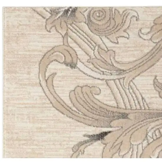 8' Tan Black and Ivory Damask Non Skid Runner Rug Photo 4