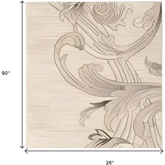 8' Tan Black and Ivory Damask Non Skid Runner Rug Photo 9