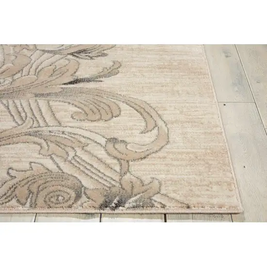 8' Tan Black and Ivory Damask Non Skid Runner Rug Photo 6