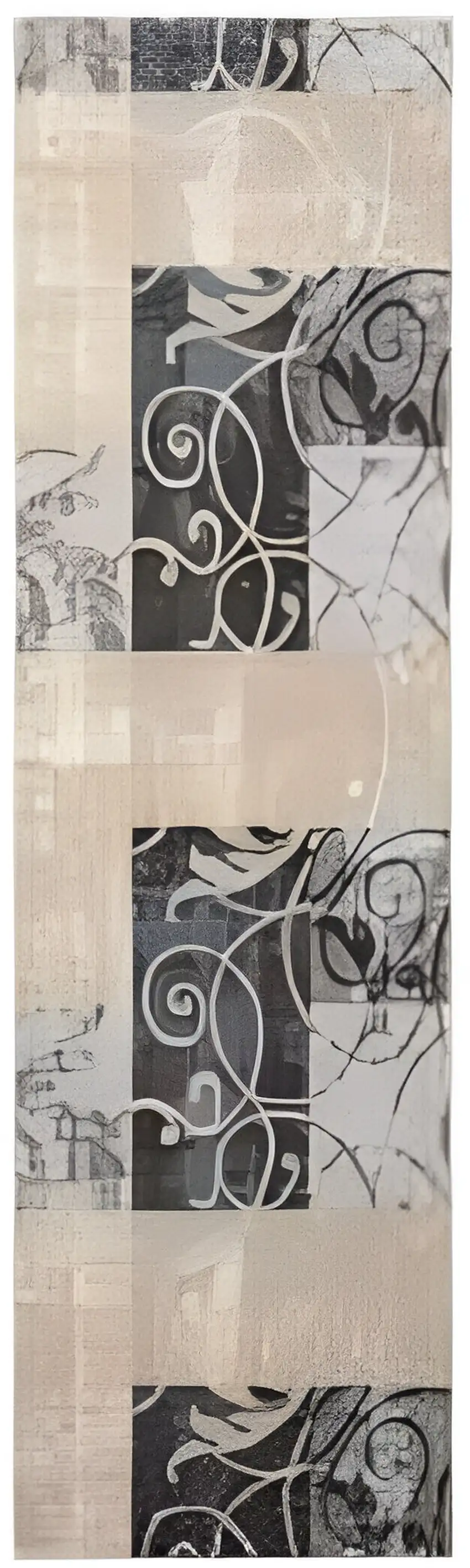 8' Tan Black and Ivory Floral Vines Non Skid Runner Rug Photo 1