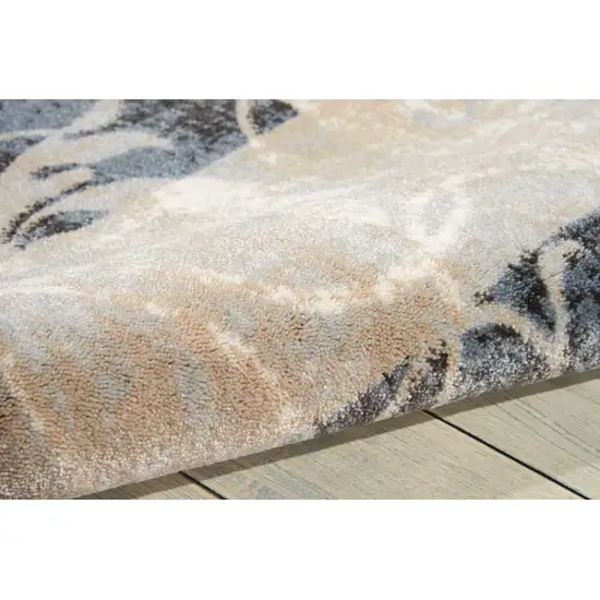 8' Tan Black and Ivory Floral Vines Non Skid Runner Rug Photo 8