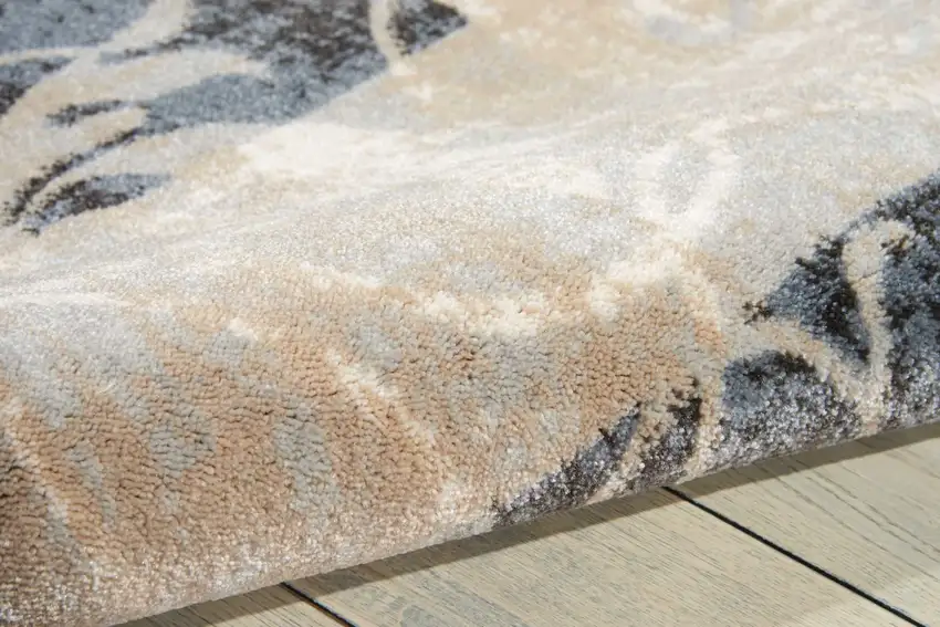 8' Tan Black and Ivory Floral Vines Non Skid Runner Rug Photo 8