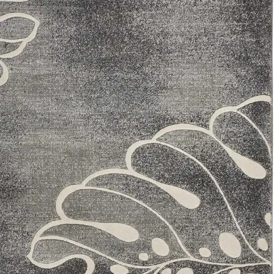 8' Tan Black and Ivory Floral Vines Non Skid Runner Rug Photo 1