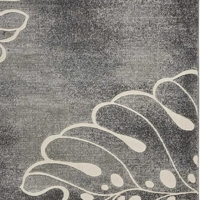 8' Tan Black and Ivory Floral Vines Non Skid Runner Rug Photo 1