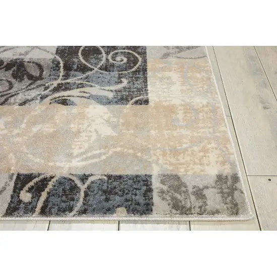 8' Tan Black and Ivory Floral Vines Non Skid Runner Rug Photo 6