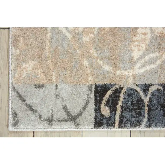 8' Tan Black and Ivory Floral Vines Non Skid Runner Rug Photo 7