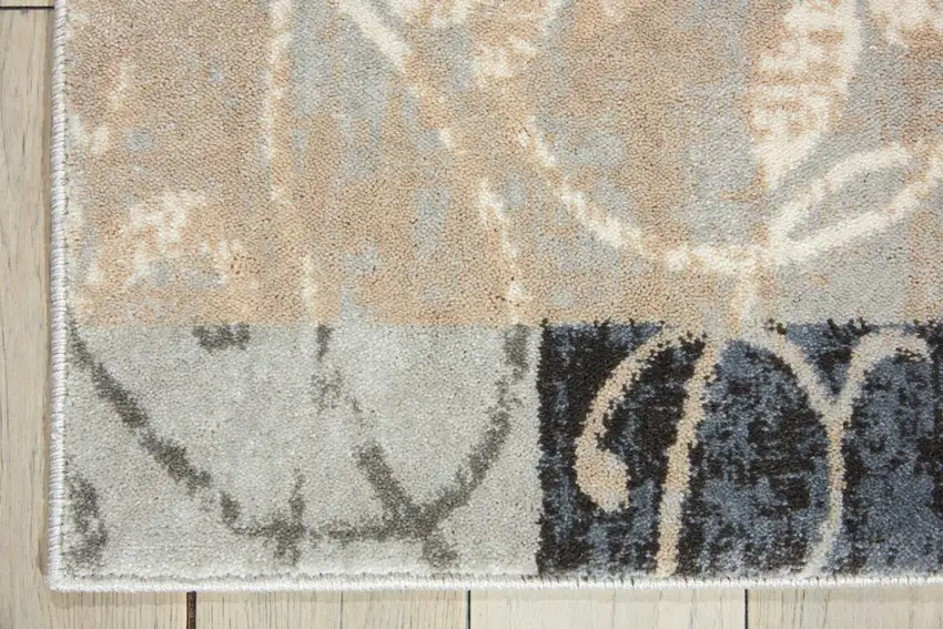 8' Tan Black and Ivory Floral Vines Non Skid Runner Rug Photo 7