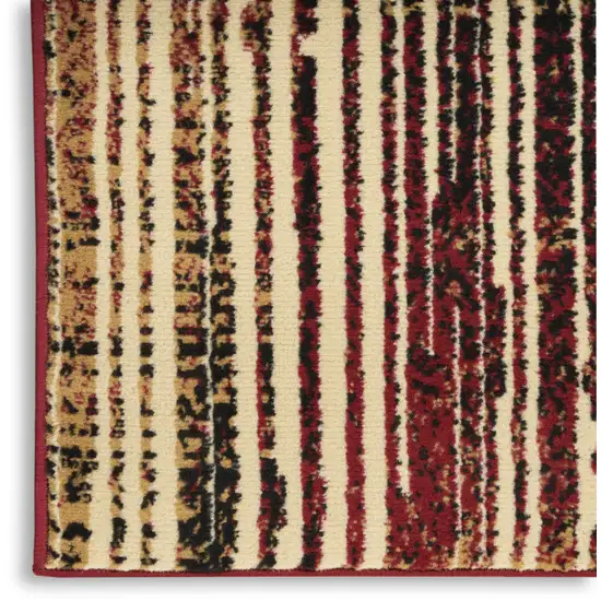8' Tan Black and Red Striped Non Skid Runner Rug Photo 9