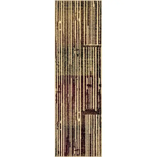 8' Tan Black and Red Striped Non Skid Runner Rug Photo 6