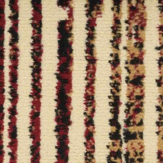8' Tan Black and Red Striped Non Skid Runner Rug Photo 3