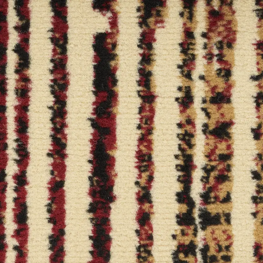8' Tan Black and Red Striped Non Skid Runner Rug Photo 3