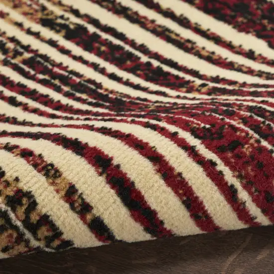 8' Tan Black and Red Striped Non Skid Runner Rug Photo 8