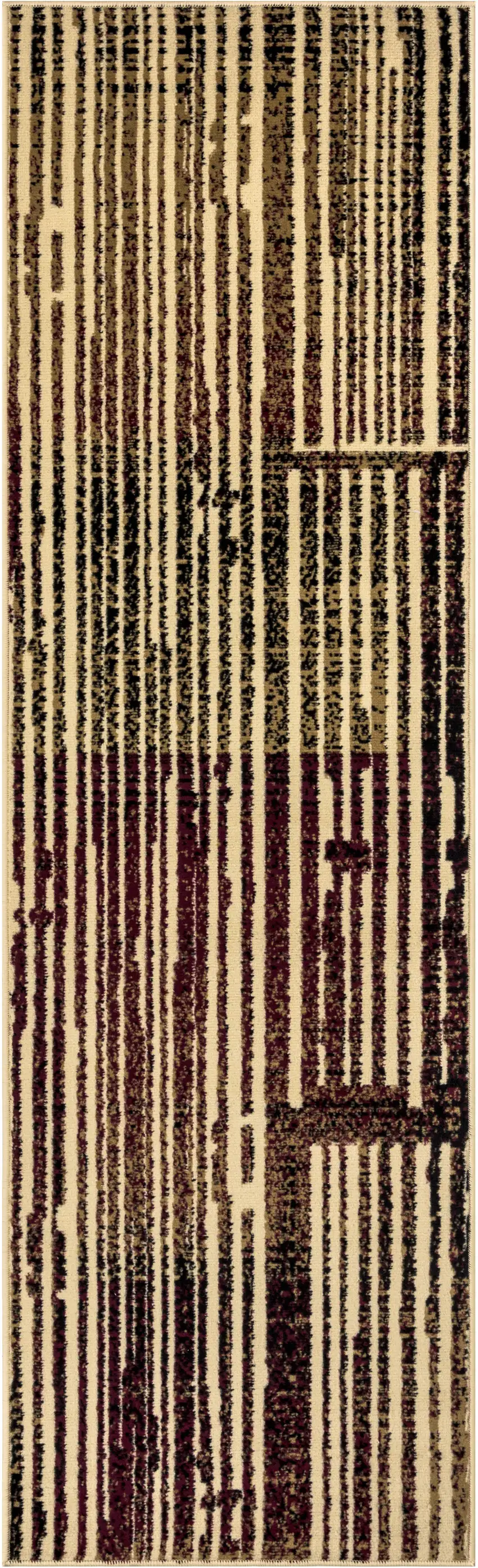 8' Tan Black and Red Striped Non Skid Runner Rug Photo 2