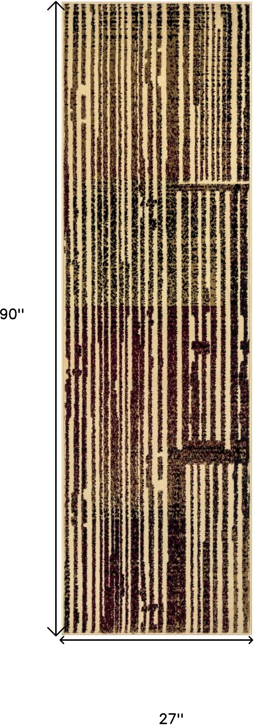 8' Tan Black and Red Striped Non Skid Runner Rug Photo 3