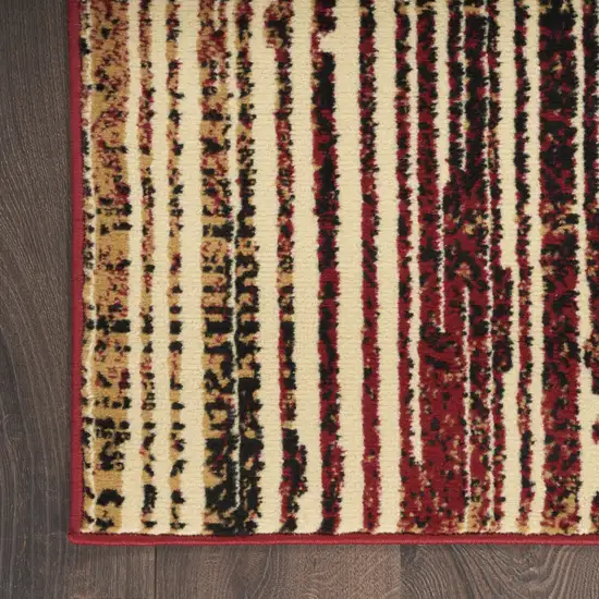 8' Tan Black and Red Striped Non Skid Runner Rug Photo 9
