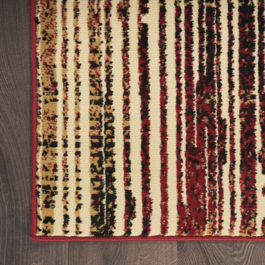 8' Tan Black and Red Striped Non Skid Runner Rug Photo 9