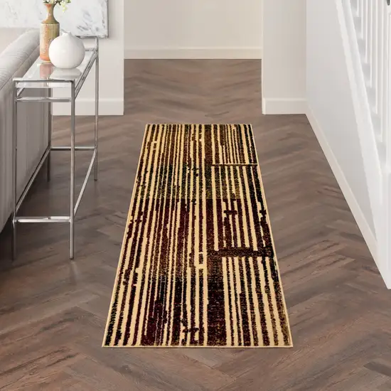 8' Tan Black and Red Striped Non Skid Runner Rug Photo 4
