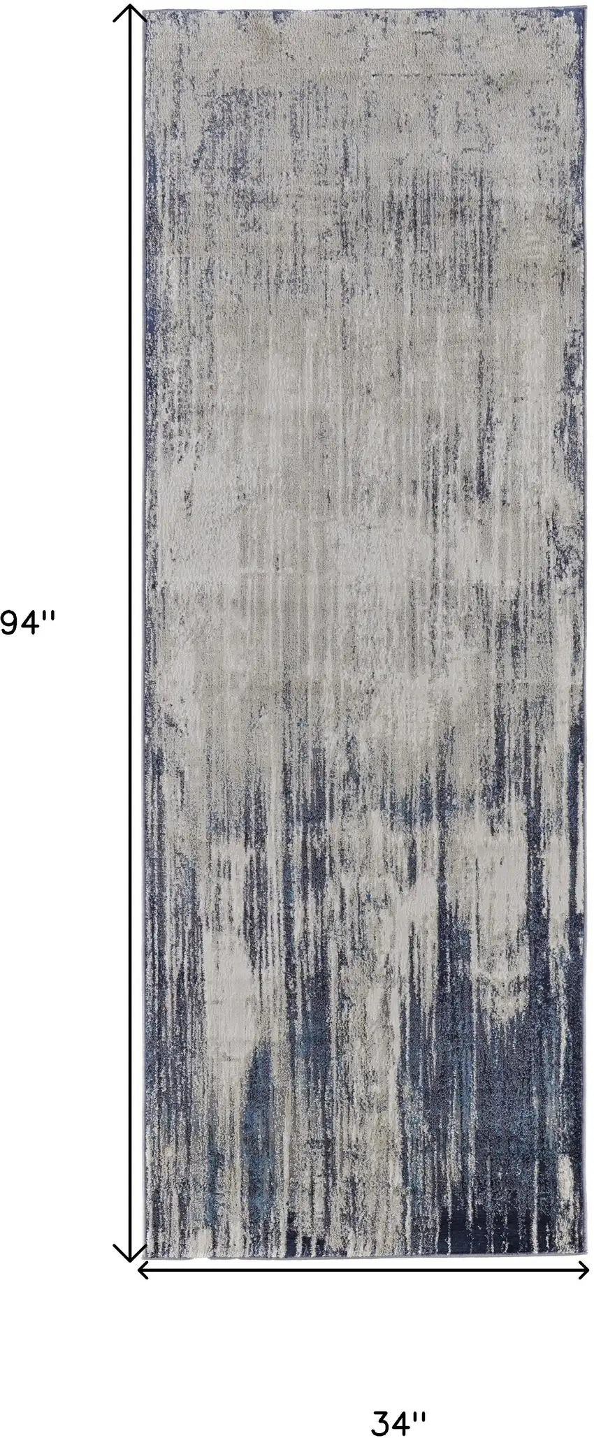 8' Tan Blue And Ivory Abstract Power Loom Distressed Runner Rug Photo 7