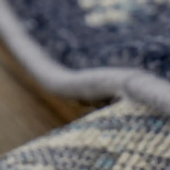 8' Tan Blue And Ivory Abstract Power Loom Distressed Runner Rug Photo 3