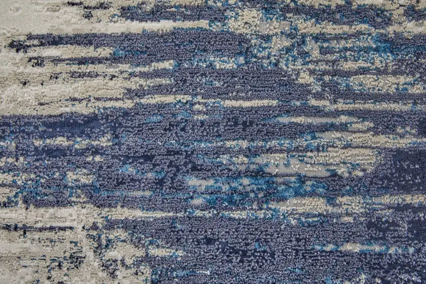 8' Tan Blue And Ivory Abstract Power Loom Distressed Runner Rug Photo 6