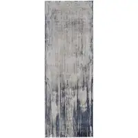 Photo of 8' Tan Blue And Ivory Abstract Power Loom Distressed Runner Rug