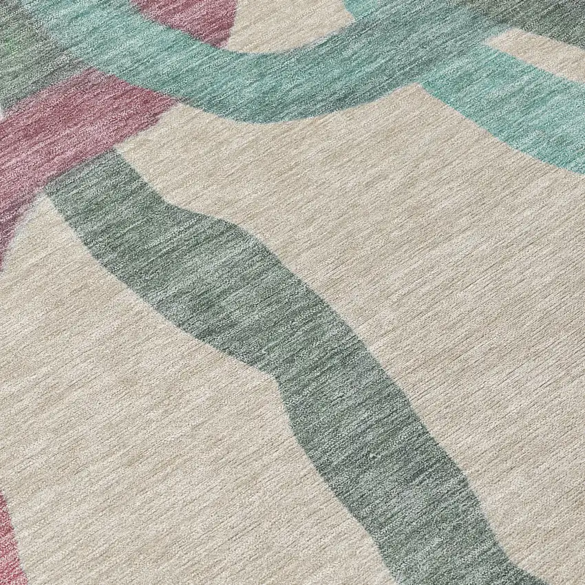 8' Tan Blue And Mauve Round Abstract Washable Indoor Outdoor Area Rug Photo 9