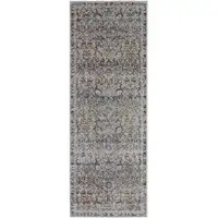 Photo of 10' Tan Blue And Orange Floral Power Loom Distressed Runner Rug With Fringe
