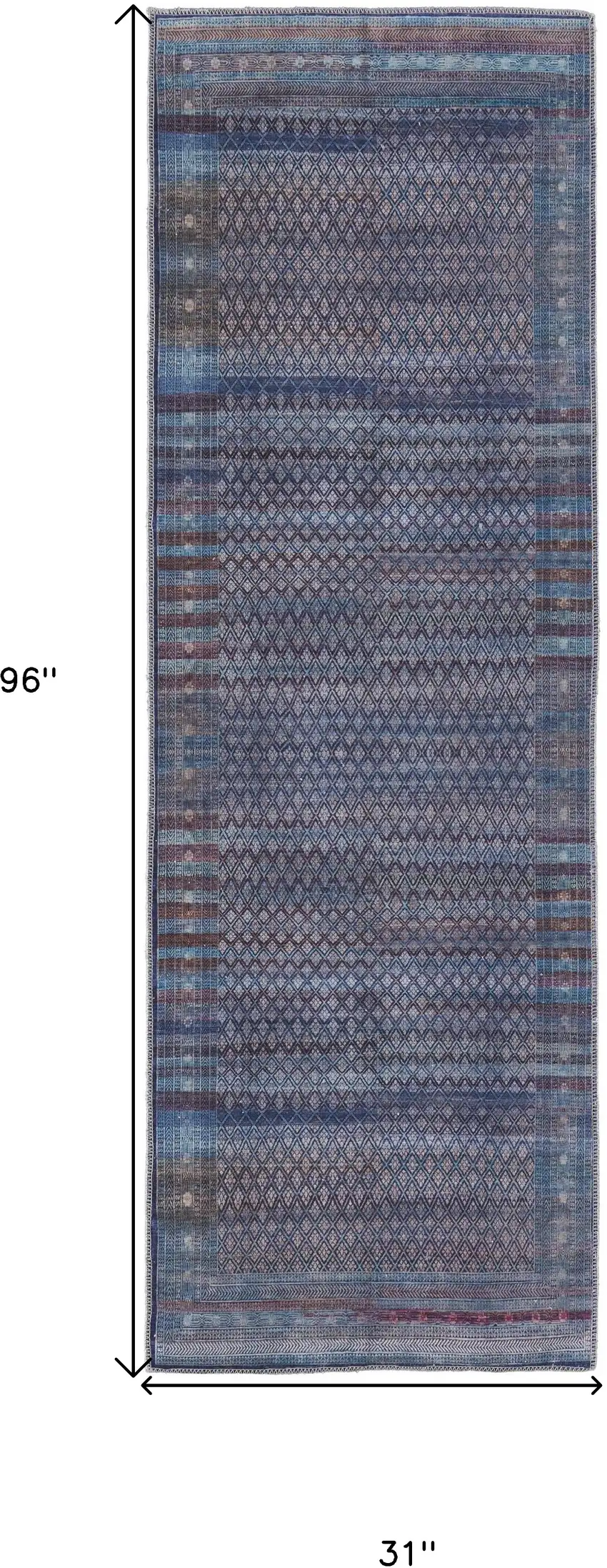 8' Tan Blue And Pink Striped Power Loom Runner Rug Photo 4