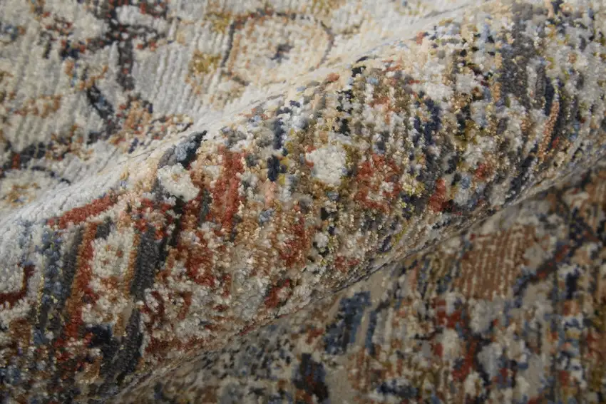 12' Tan Blue and Brown Oriental Power Loom Runner Rug With Fringe Photo 7