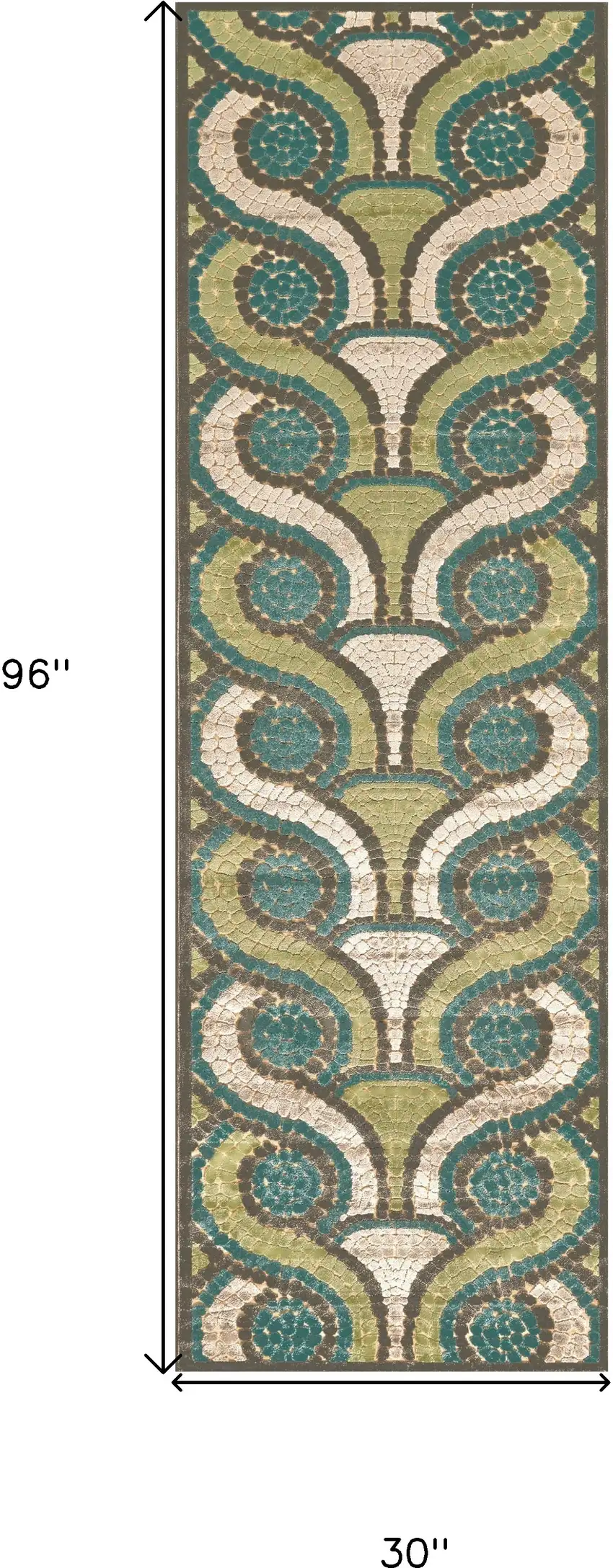 8' Tan Blue and Green Geometric Power Loom Runner Rug Photo 3