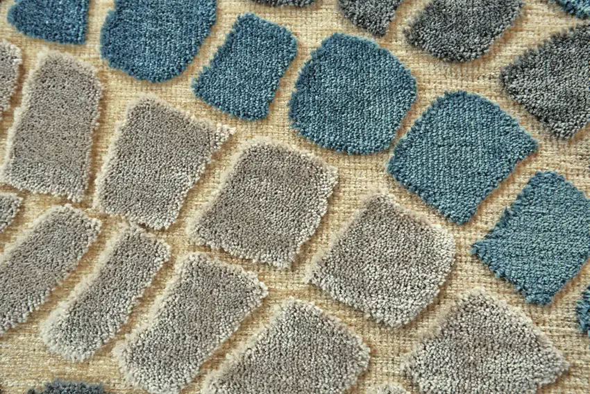 8' Tan Blue and Green Geometric Power Loom Runner Rug Photo 5