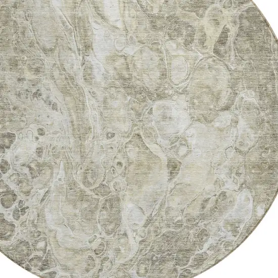 8' Tan Brown And Beige Round Abstract Washable Indoor Outdoor Area Rug Photo 4