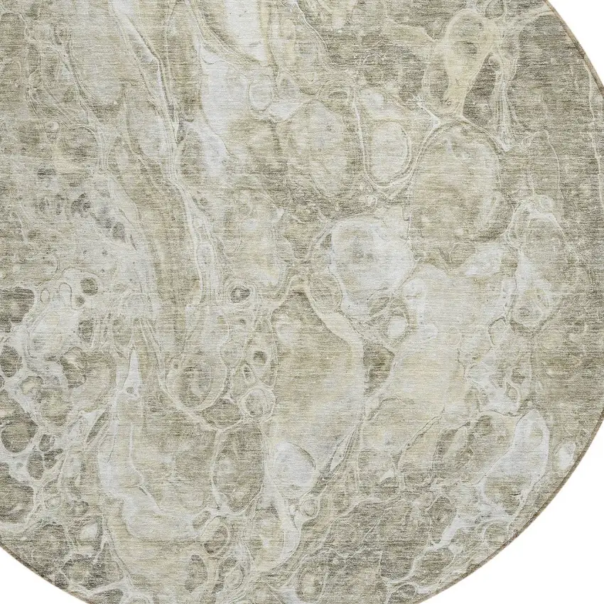 8' Tan Brown And Beige Round Abstract Washable Indoor Outdoor Area Rug Photo 4
