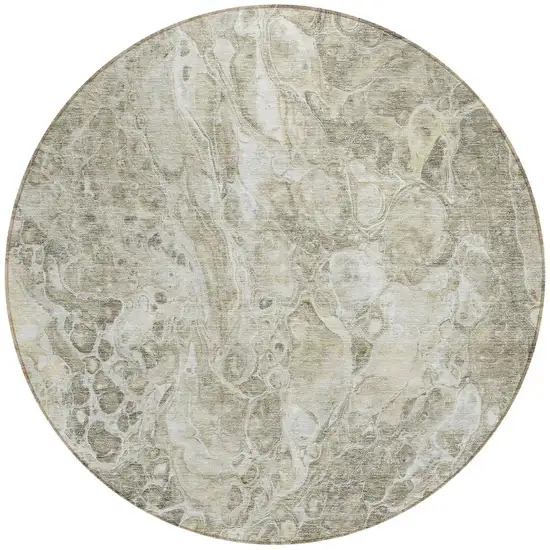 8' Tan Brown And Beige Round Abstract Washable Indoor Outdoor Area Rug Photo 5