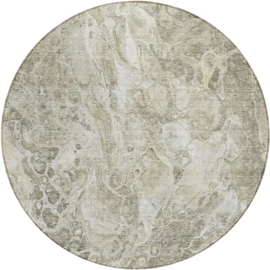 8' Tan Brown And Beige Round Abstract Washable Indoor Outdoor Area Rug Photo 2
