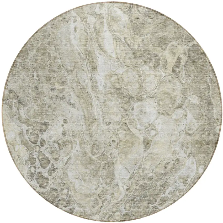 8' Tan Brown And Beige Round Abstract Washable Indoor Outdoor Area Rug Photo 2